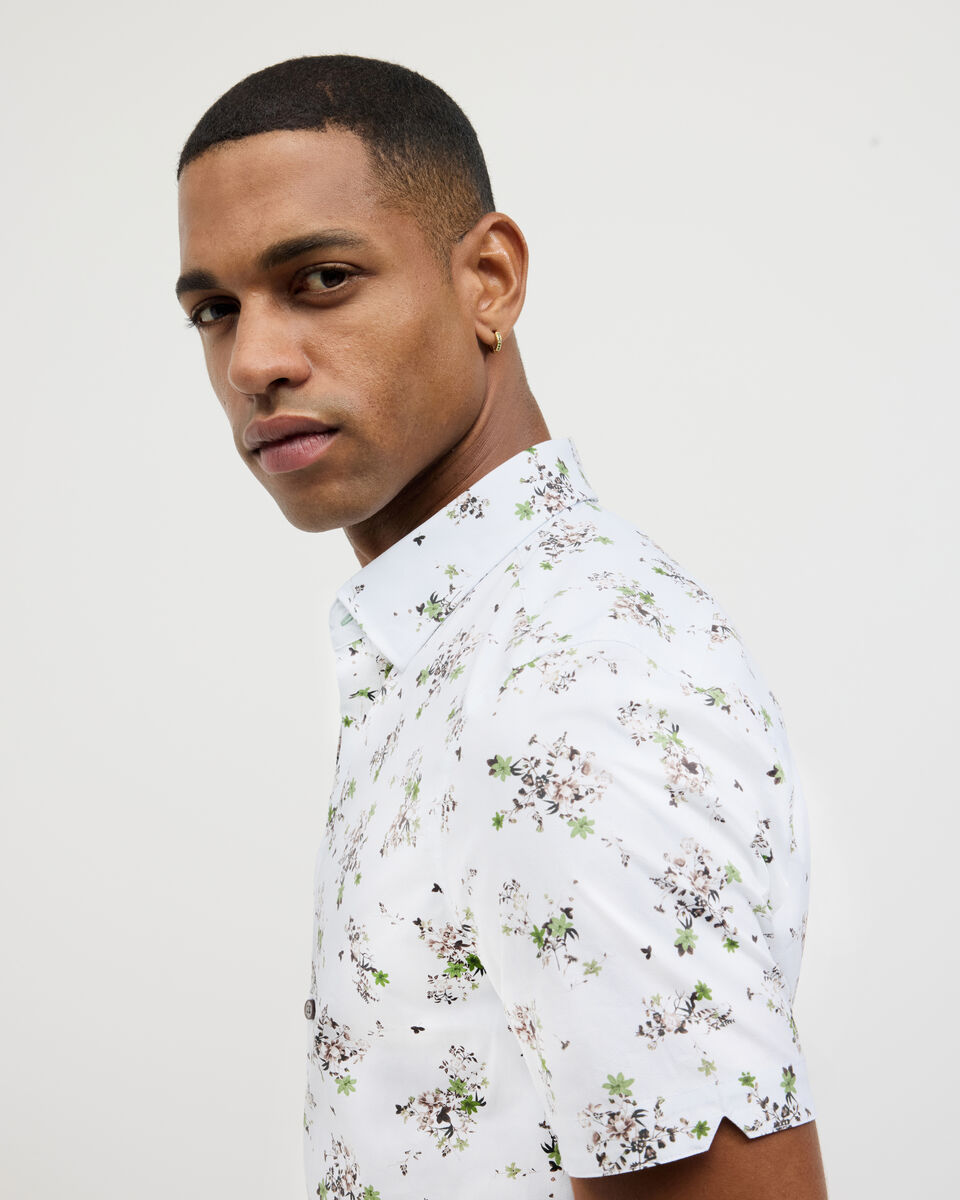 Bouquet Floral Short Sleeve Shirt, Khaki, hi-res